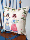 vintage embroidered girls throw pillow