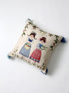 vintage embroidered girls throw pillow