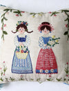 vintage embroidered girls throw pillow