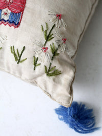 vintage embroidered girls throw pillow