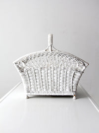 vintage white wicker magazine basket