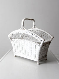 vintage white wicker magazine basket