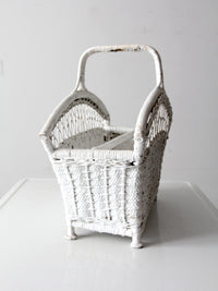 vintage white wicker magazine basket