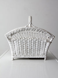 vintage white wicker magazine basket