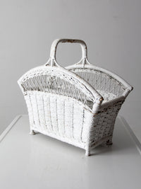 vintage white wicker magazine basket