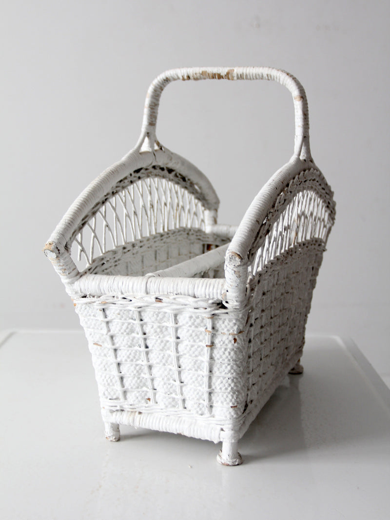 vintage white wicker magazine basket