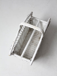 vintage white wicker magazine basket