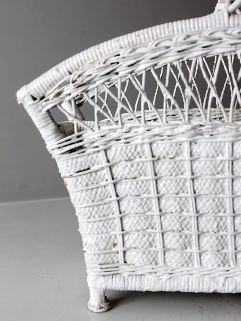 vintage white wicker magazine basket