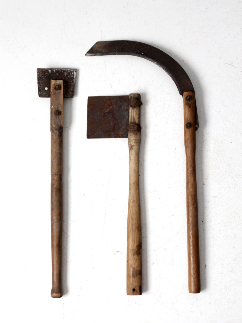 antique agricultural tools collection of 3