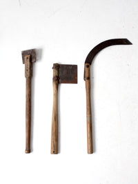 antique agricultural tools collection of 3