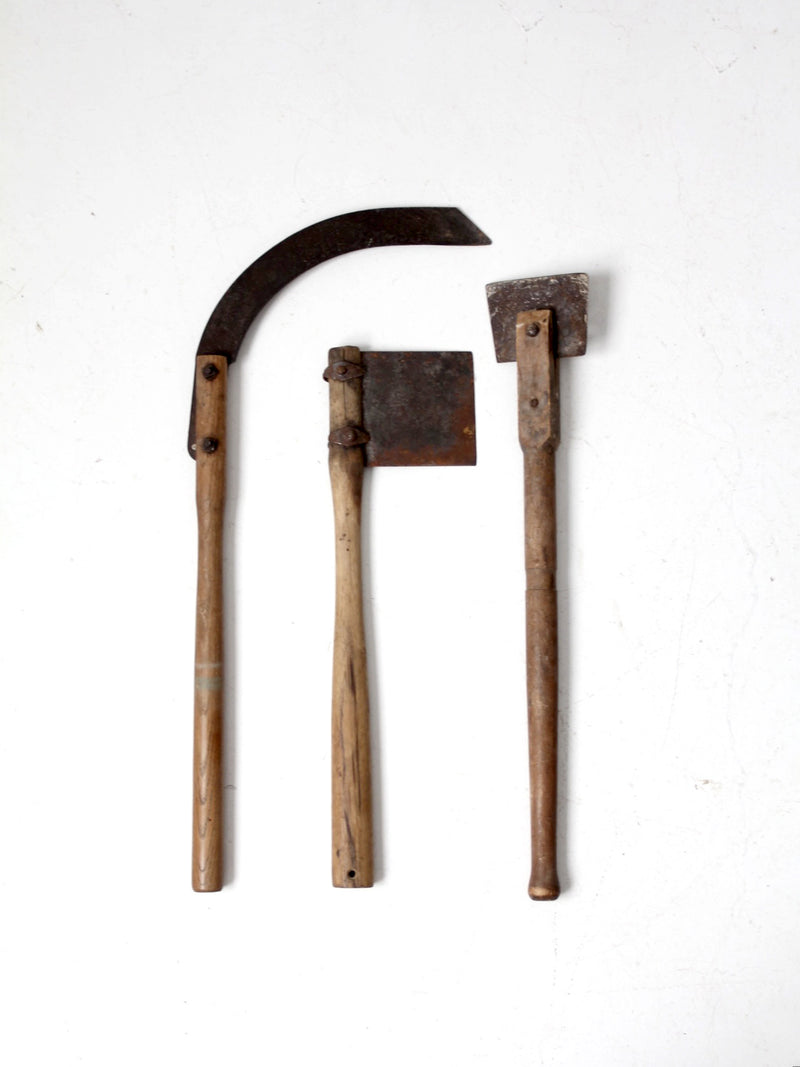 antique agricultural tools collection of 3