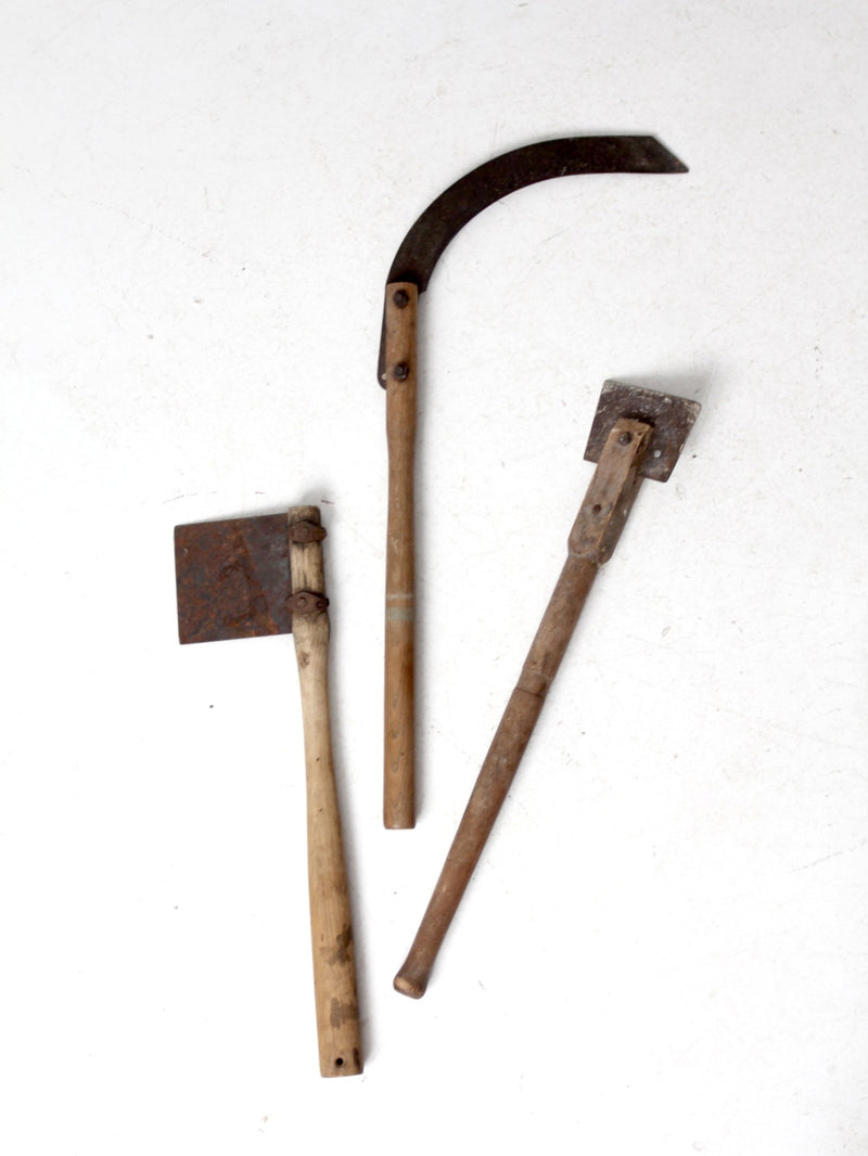 antique agricultural tools collection of 3