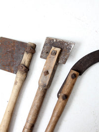 antique agricultural tools collection of 3