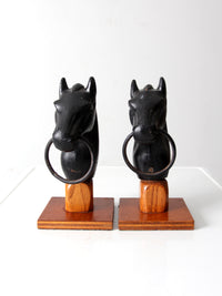 antique horse head hitching post finials pair