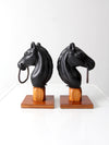 antique horse head hitching post finials pair