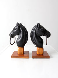 antique horse head hitching post finials pair