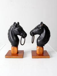 antique horse head hitching post finials pair