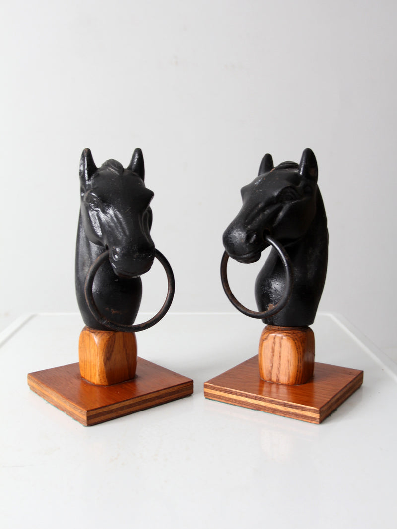 antique horse head hitching post finials pair