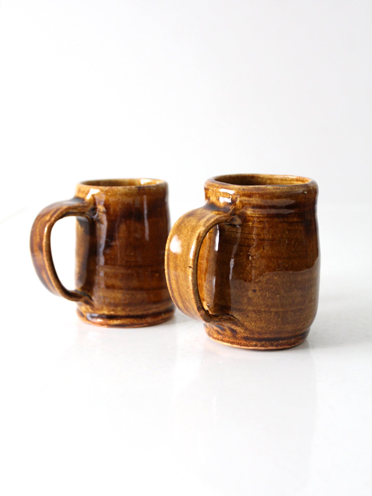 Vintage Brown Rust fashion Colored Ceramic Pair of Mugs // Two Handmade Brown Speckled Ceramic Mugs