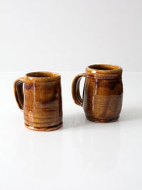 vintage rustic handmade pottery mugs pair