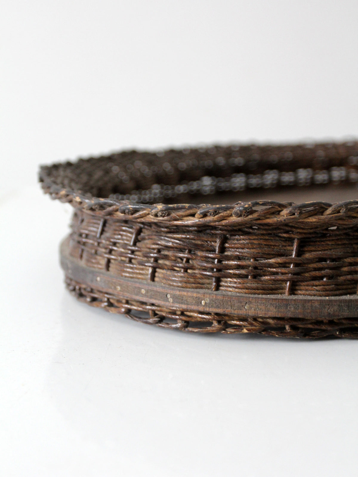 vintage wicker and wood decorative tray