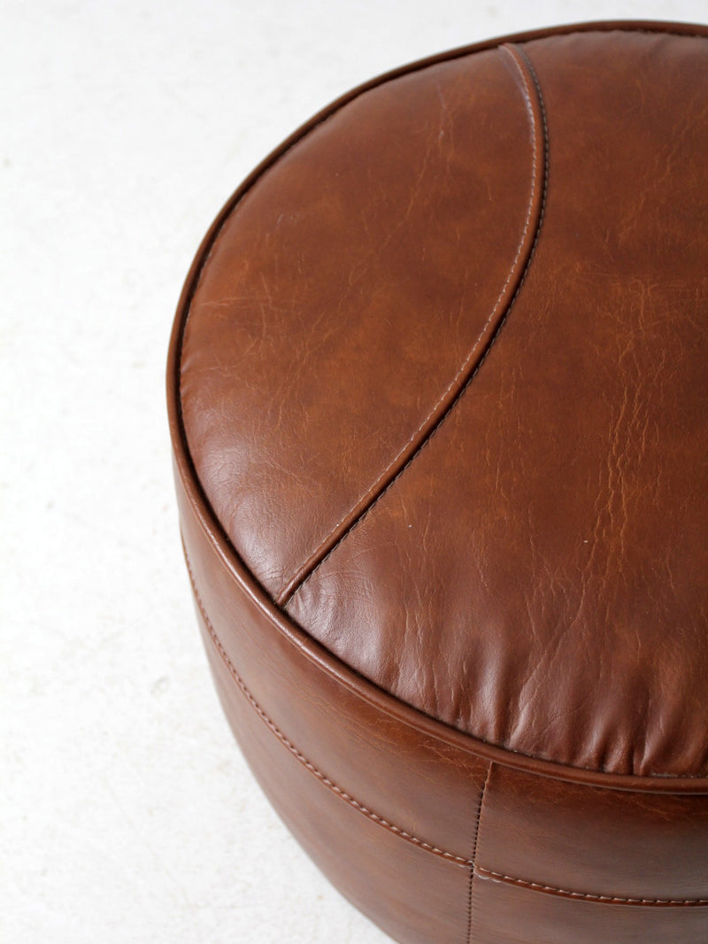 mid century faux leather ottoman pouf