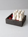 antique bowling game skittles set with box