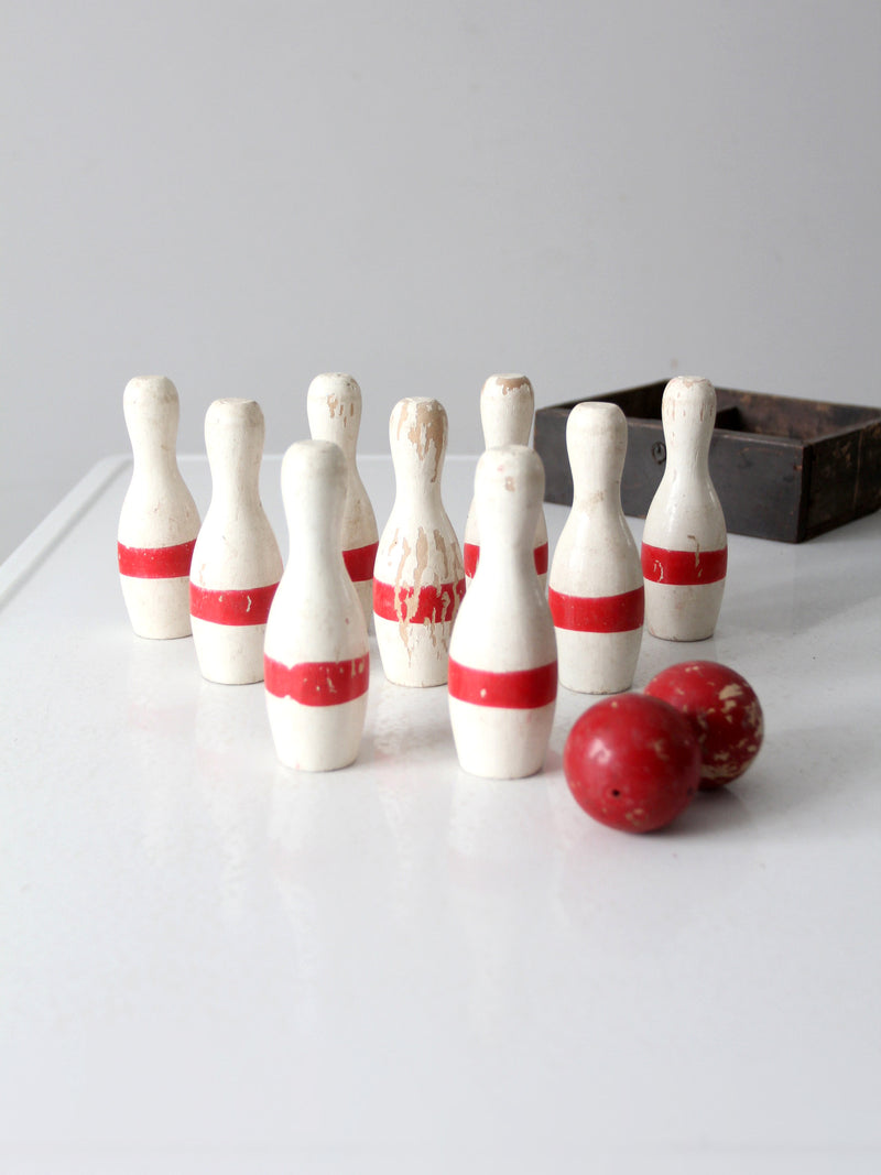 antique bowling game skittles set with box