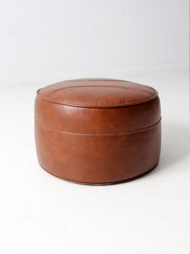 mid century faux leather ottoman pouf