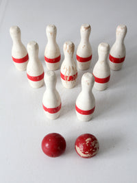 antique bowling game skittles set with box