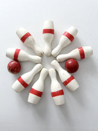 antique bowling game skittles set with box