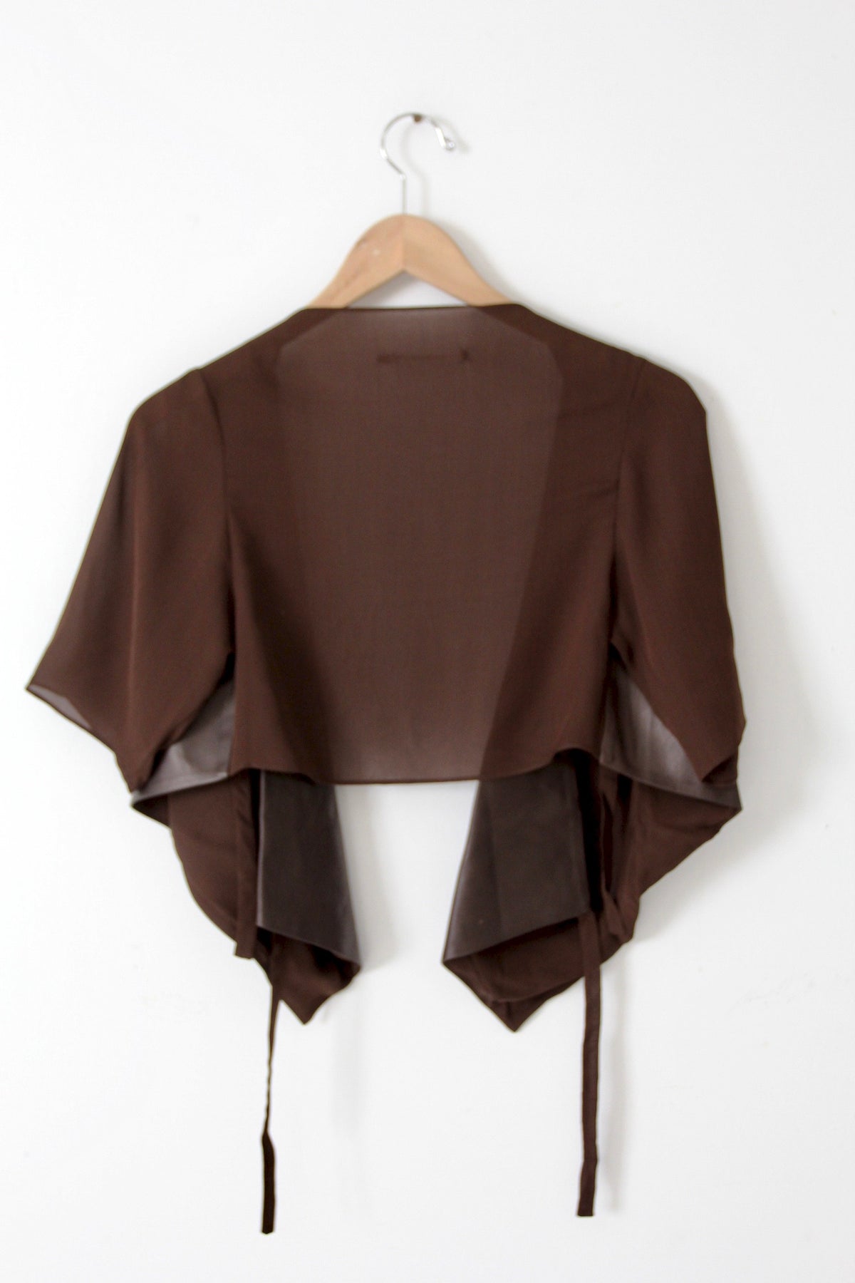 Elaine Kim leather & chiffon crop jacket