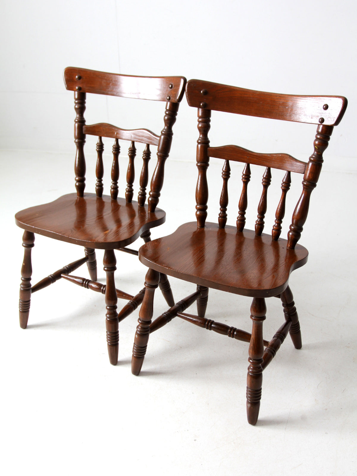 mid century Windsor style dining chairs pair