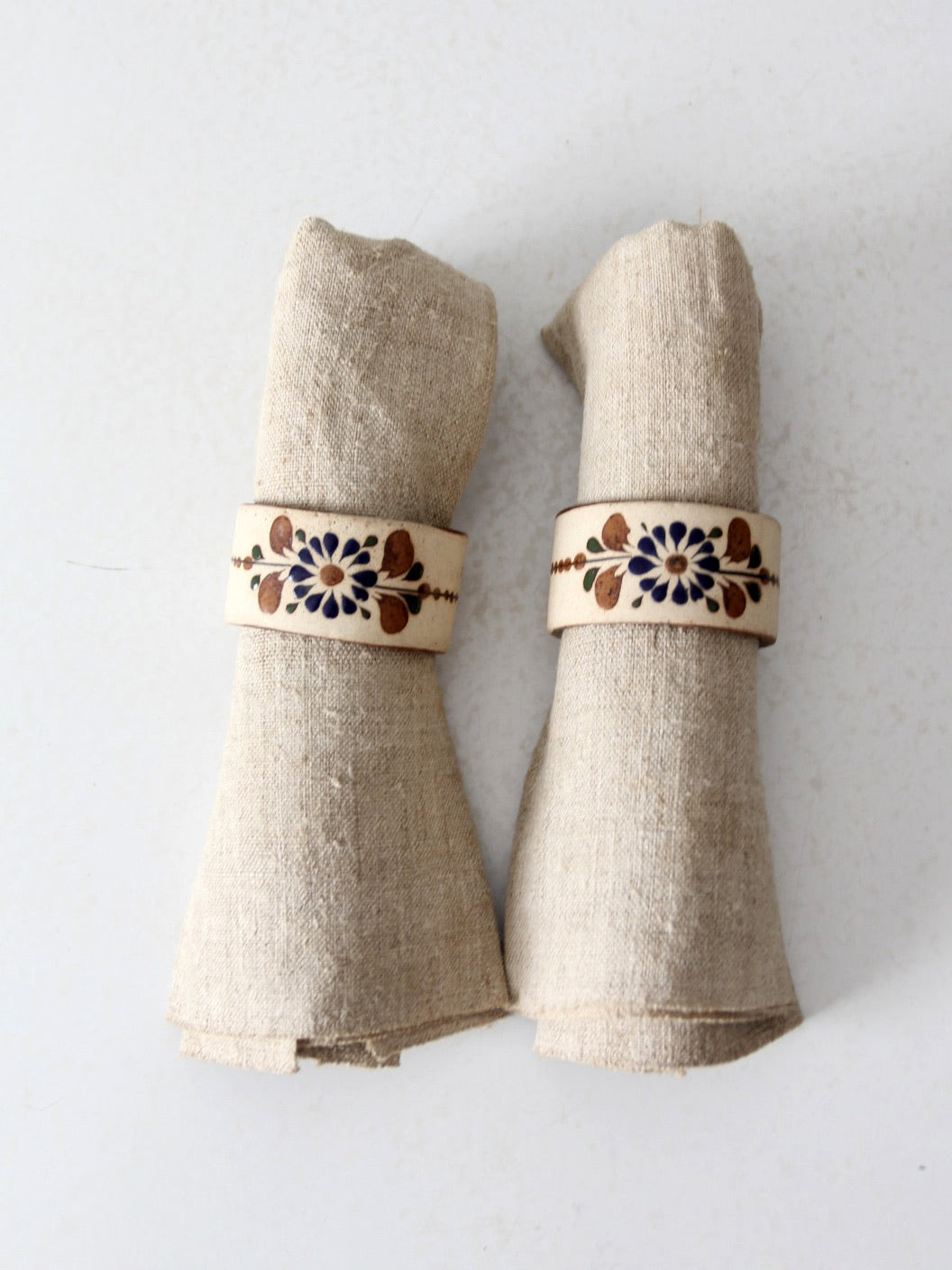 vintage Mexican Tonala pottery napkin rings pair