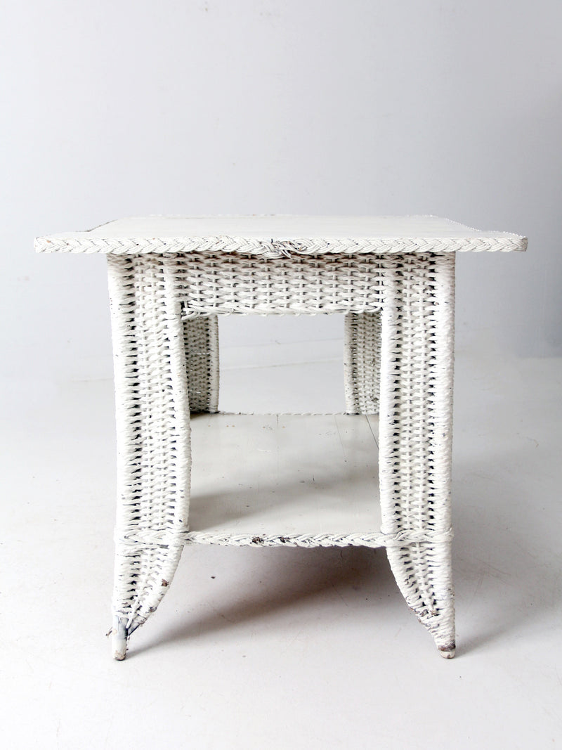 antique white wicker library table