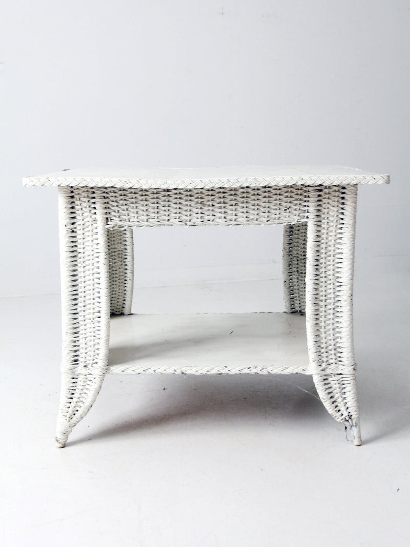 antique white wicker library table