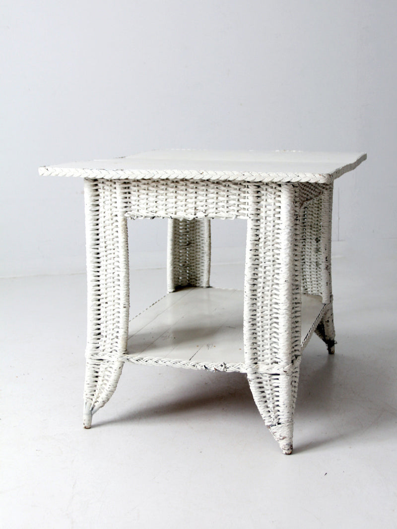 antique white wicker library table