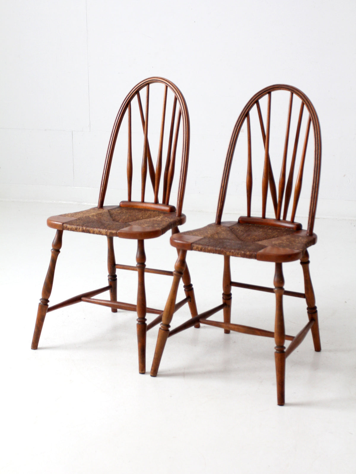 antique rush seat Windsor dining chairs pair