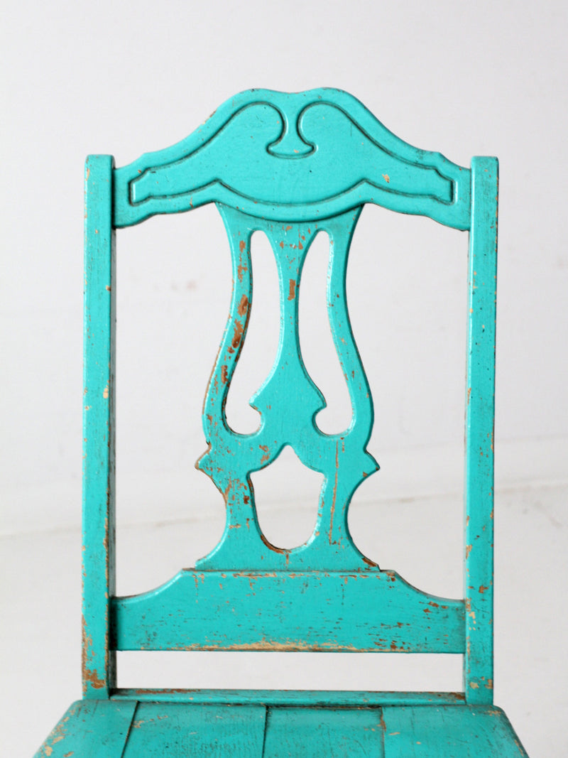 vintage turquoise wooden dining room chairs pair