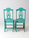 vintage turquoise wooden dining room chairs pair