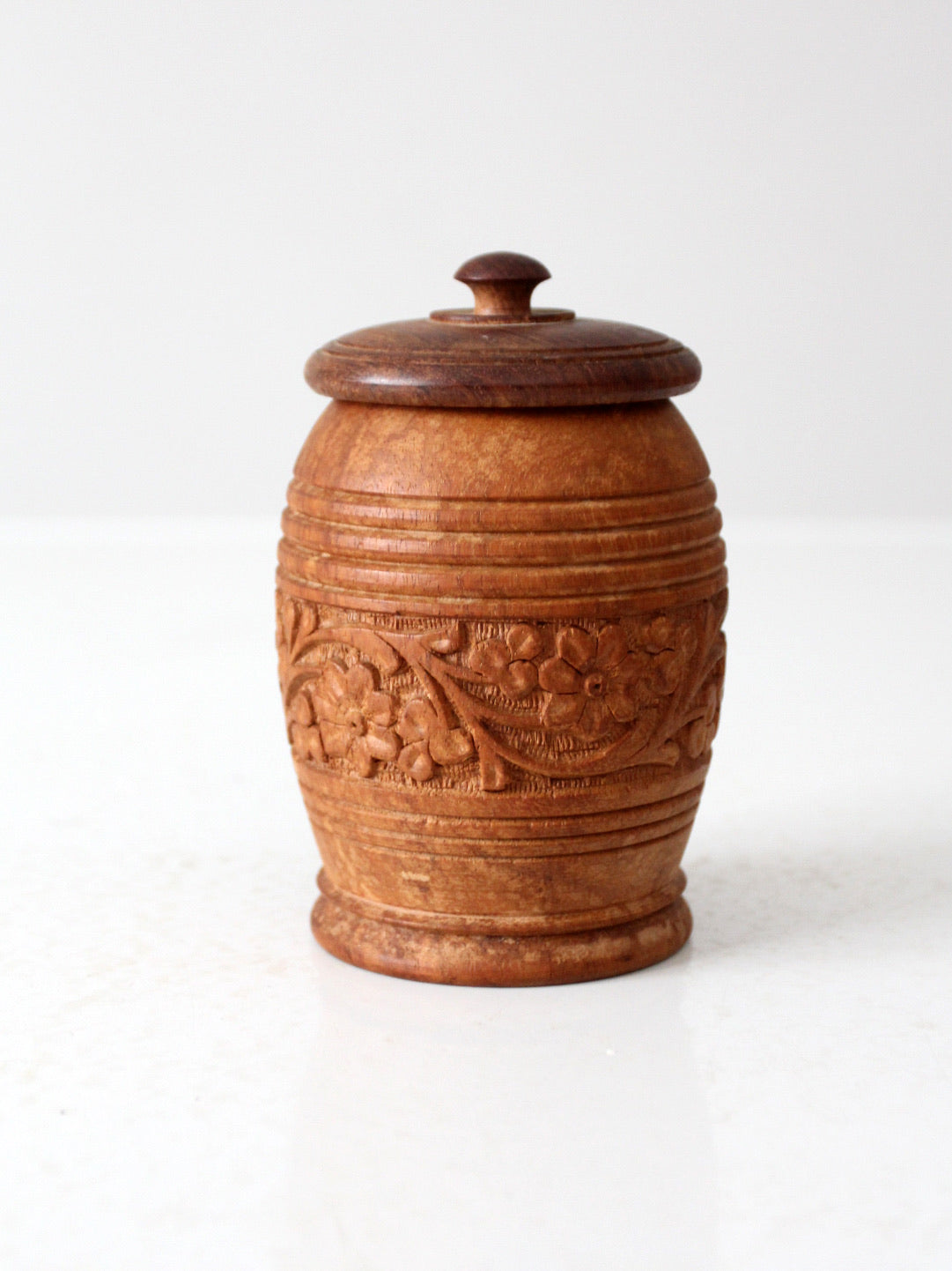 vintage hand-carved wood jar