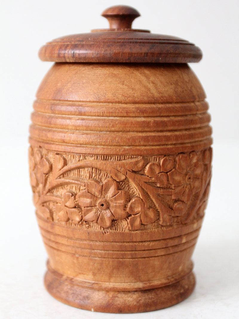 vintage hand-carved wood jar