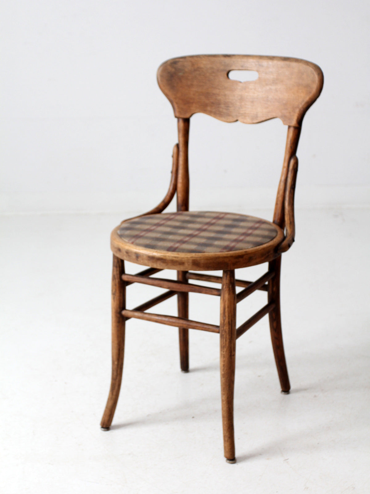 vintage bentwood bistro chair with plaid seat