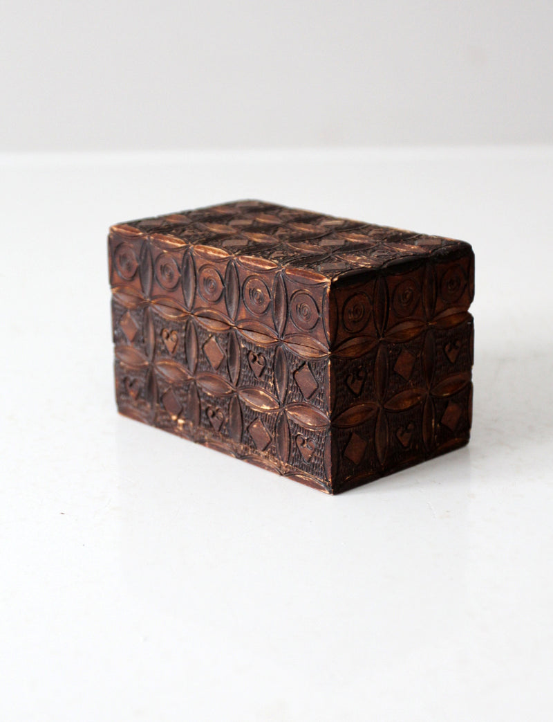 vintage carved wood playing card box