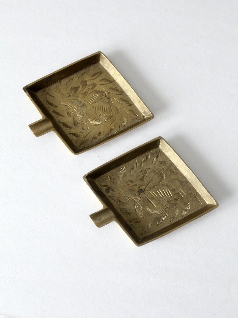 vintage brass ashtray pair