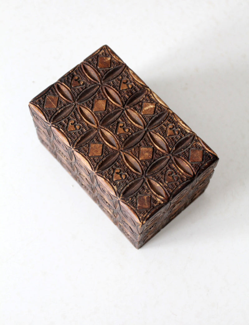 vintage carved wood playing card box