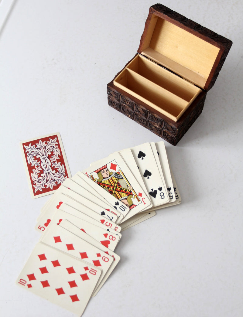 vintage carved wood playing card box