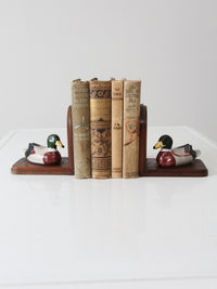 vintage wooden duck bookends pair