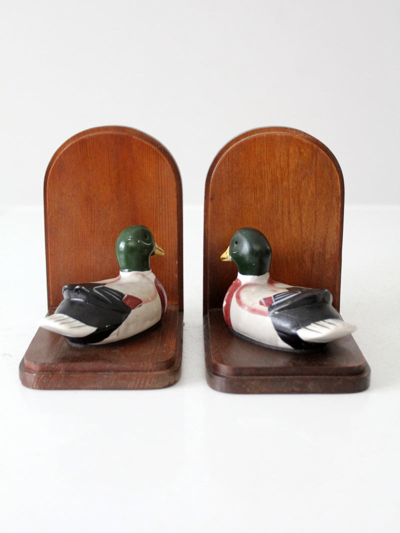 vintage wooden duck bookends pair