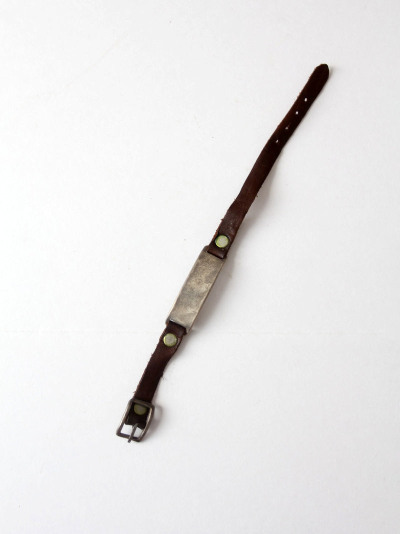 vintage leather and metal bar bracelet